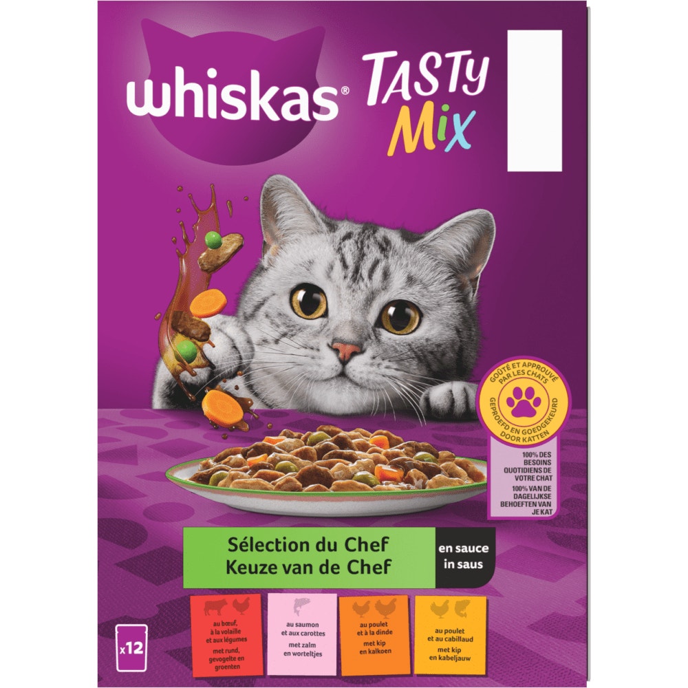 WHISKAS® Tasty Mix Sachets Fraîcheur Sélection Du Chef En Sauce Pour Chat Adulte 4 Variétés 12 & 40 x 85g - 2