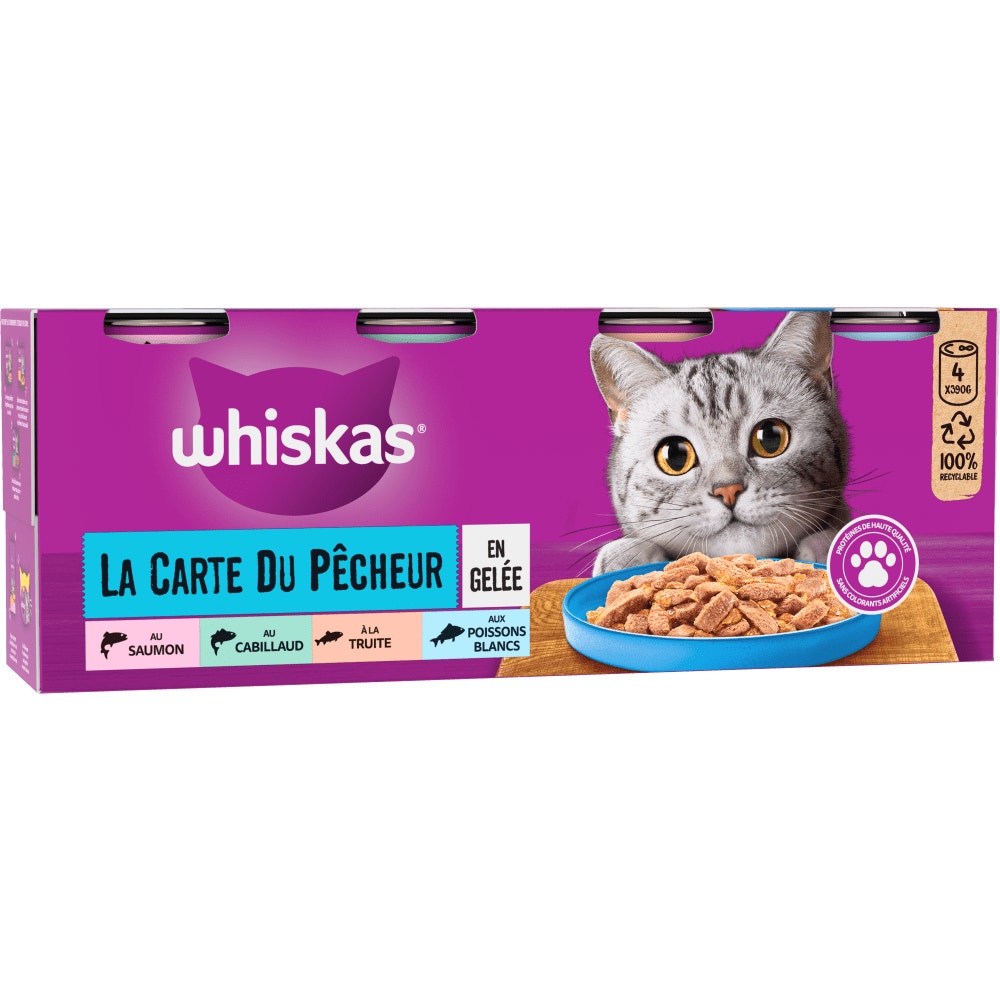 WHISKAS® La Carte Du Pêcheur En Gelée Aux Poissons Pour Chat Adulte 4 Variétés 4 x 390g - 1