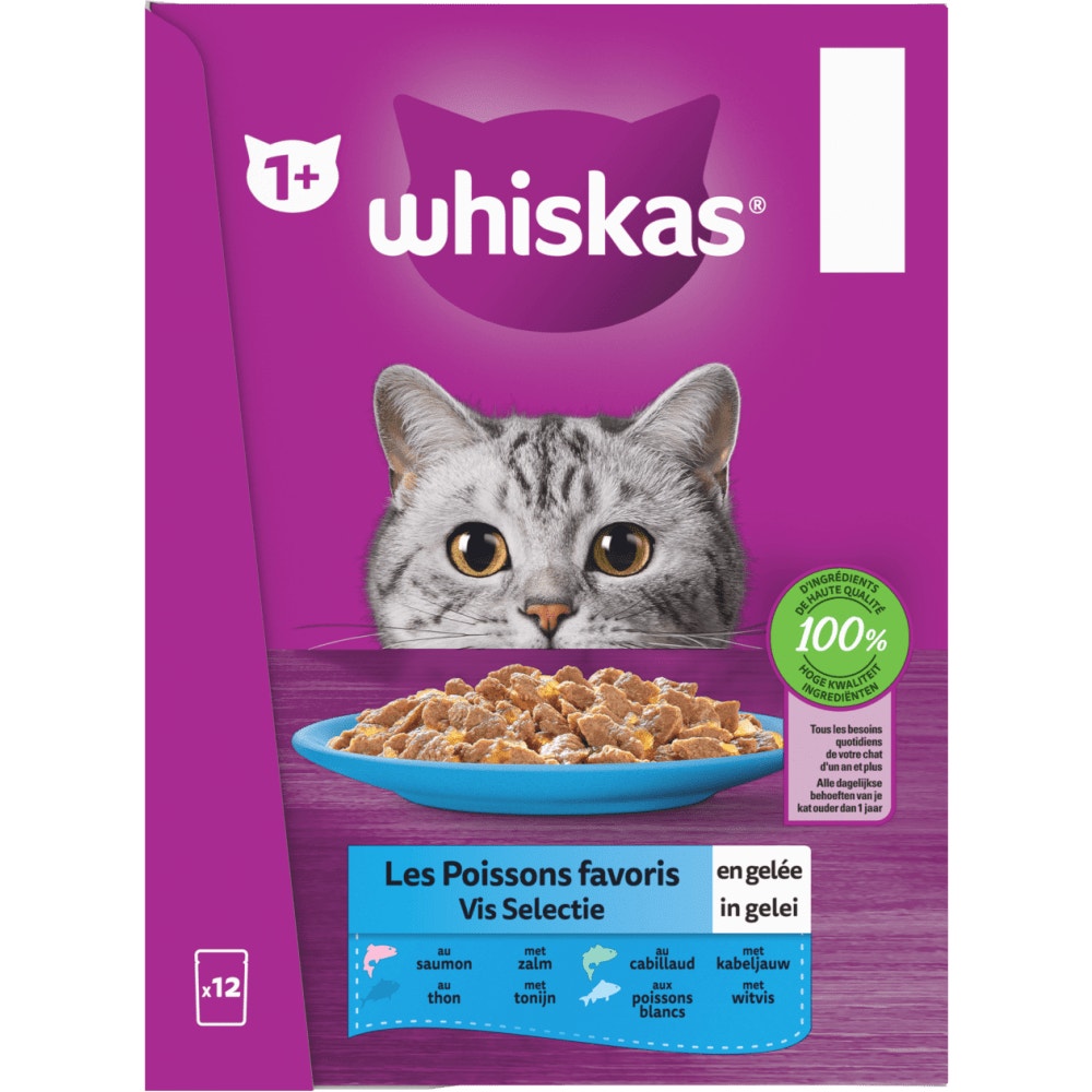 WHISKAS® Sachets Fraîcheur Les Poissons Favoris En Gelée Pour Chat Adulte 4 Variétés 12 & 24 x 85g - 2