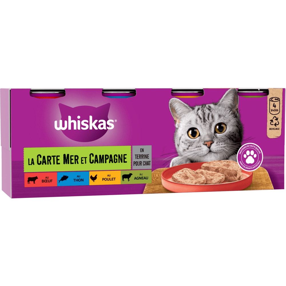 WHISKAS® La Carte Mer Et Campagne En Terrine 4 Variétés Pour Chat Adulte 4 x 400g - 1
