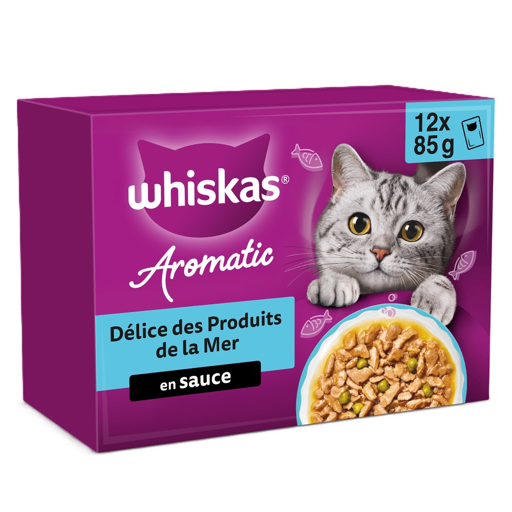 WHISKAS® Sachet Fraîcheur Les Aromatic Selection Délices de produits de la Mer Pour Chat Adulte 4 variétés 12 x 85g - 1