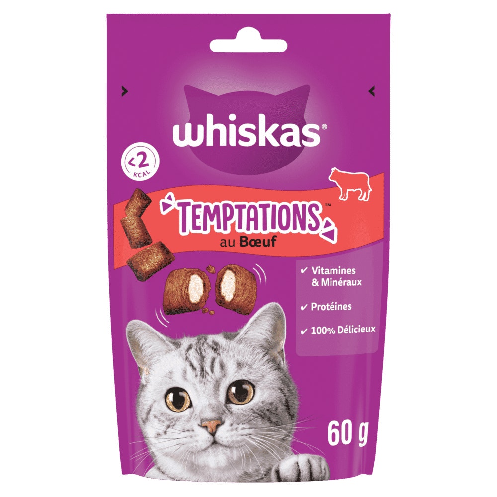 WHISKAS® TEMPTATIONS™ Au Bœuf Friandises Pour Chat Adulte 60g - 1