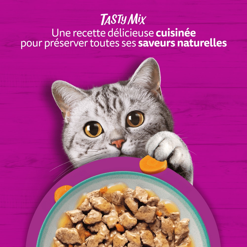 WHISKAS® Tasty Mix Sachets Fraîcheur Poisson Du Jour En Sauce Pour Chat Adulte 4 Variétés 12 x 85g - 6