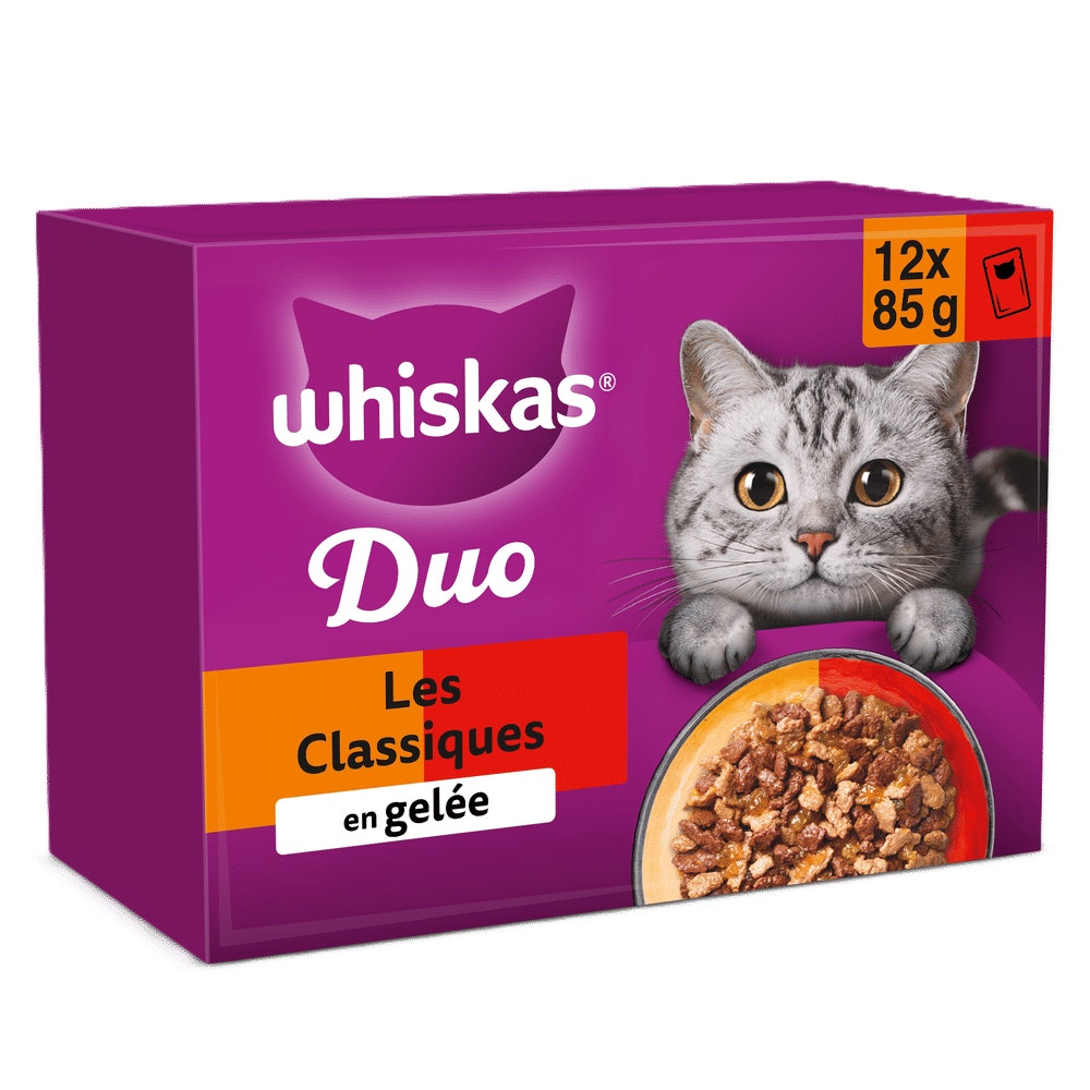 WHISKAS® Duo Sachets Fraîcheur Les Classiques En Gelée Pour Chat Adulte 4 Variétés 12 x 85g - 1