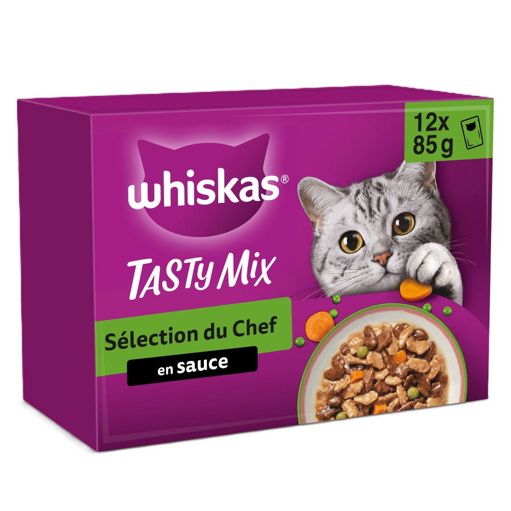 WHISKAS® Tasty Mix Sachets Fraîcheur Sélection Du Chef En Sauce Pour Chat Adulte 4 Variétés 12 & 40 x 85g - 1