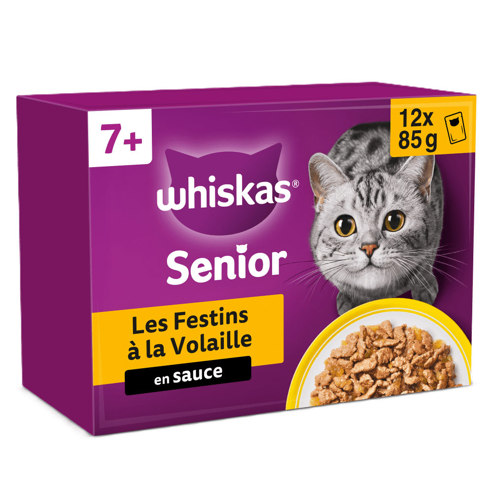 WHISKAS® Sachets Fraîcheur Les Festins À La Volaille En Sauce Pour Chat Senior 4 Variétés 12 x 85g - 1